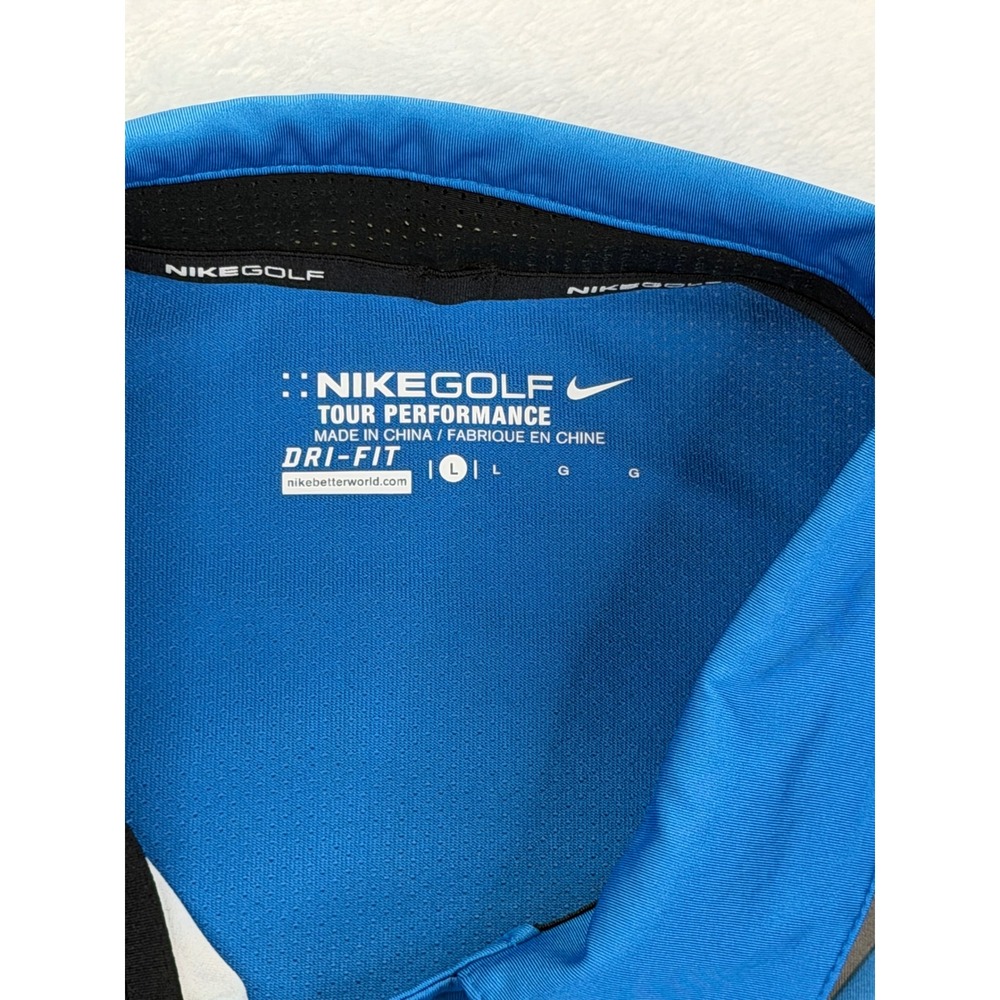 Nike Golf Tour Performance Dri-FIT Polo Shirt Blue Grey Striped Mens Large - Picture 2 of 10